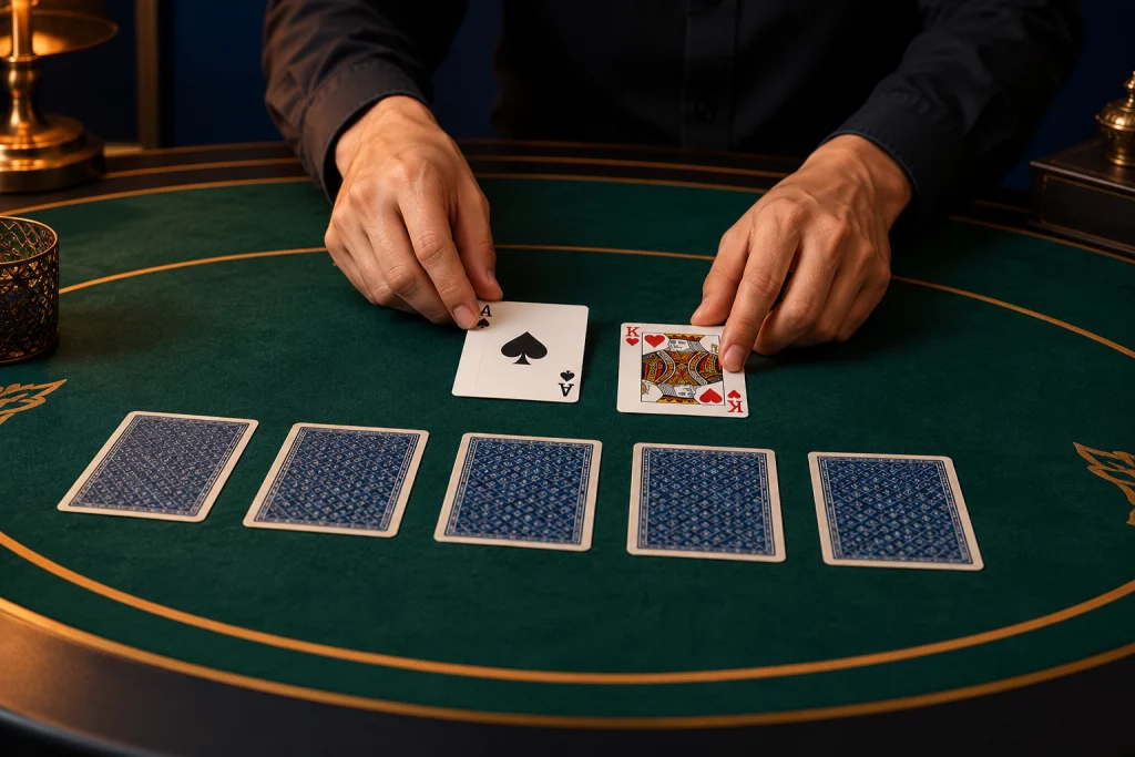 Editorial card-table illustration for the AmunRa rules guide